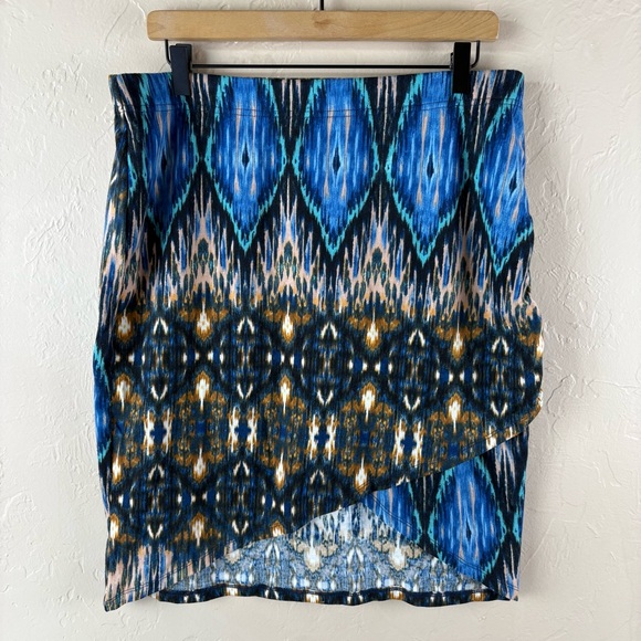 Wrangler Dresses & Skirts - Wrangler Blue Patterned Women's Skirt Knit Faux Wrap Western Large Knee Length